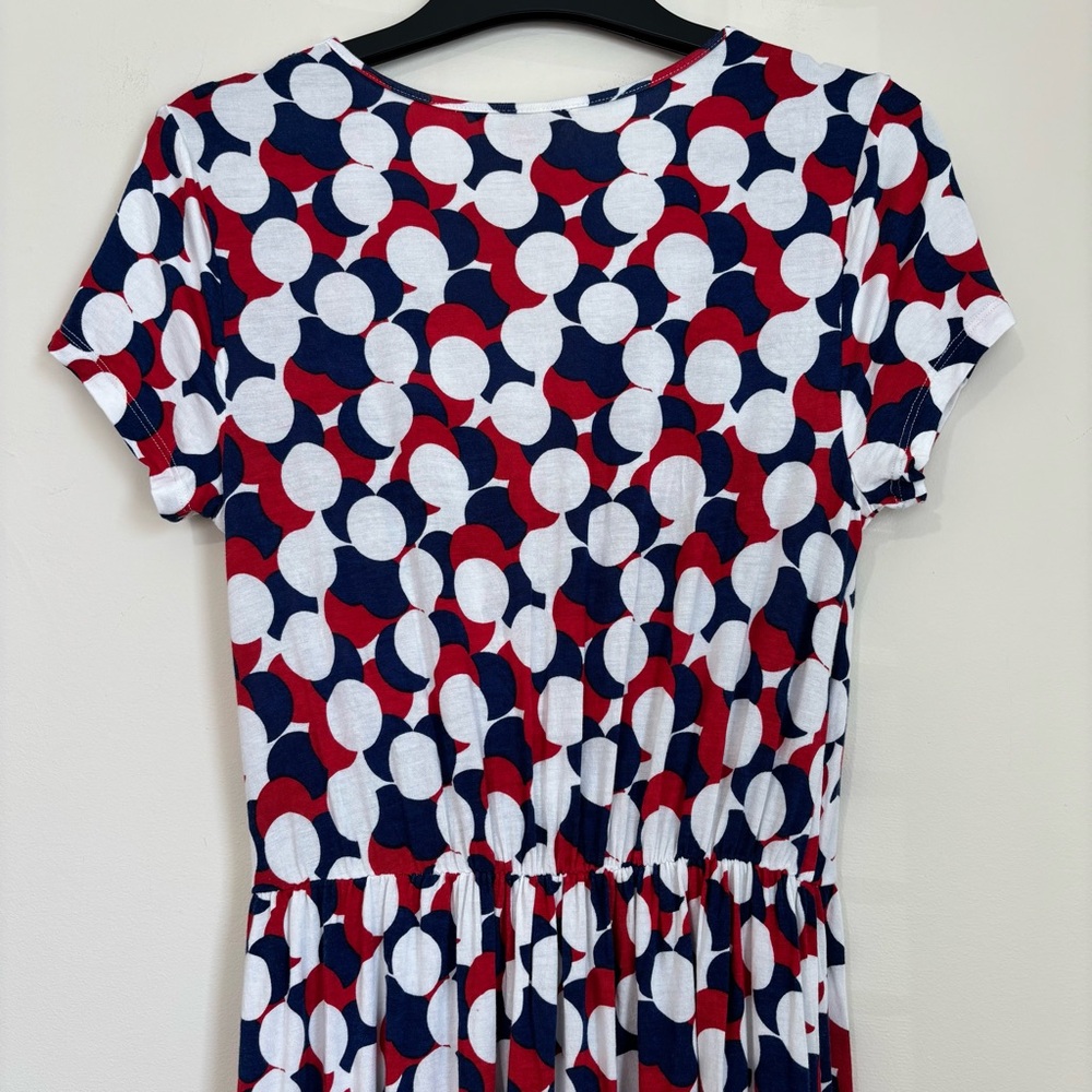 Modcloth short sleeve red navy white bold polka dots wrap V-neck pull over dress - Picture 9 of 16